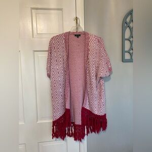 C. Wonder Pink and White Cardigan with Fringe